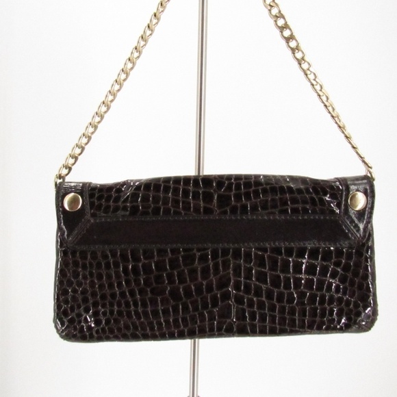 Michael Kors Crocodile Pattern Brown/Gold Patent Leather Baguette Bag - Picture 7 of 15